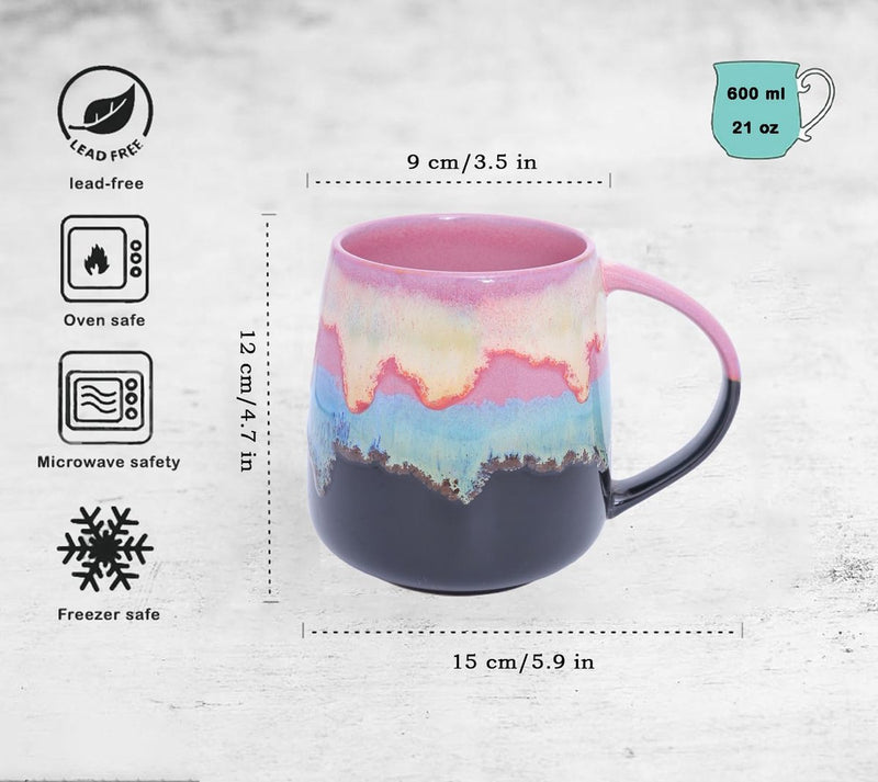 Grote keramische koffiemokken, 600 ml grote theekopjes met handvat, uniek textuurglazuur voor kantoor en thuis, magnetron-, koelkast- en vaatwasmachinebestendig, gemengde kleuren B