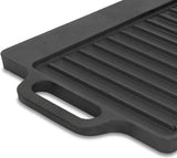 Gietijzeren grillplaat met handgrepen, 40 x 20,5 cm, grillpan, aan beide zijden bruikbaar, rechthoekig, universeel en massief, grillplaat voor houtskool en gas, grillaccessoires, grillschaal