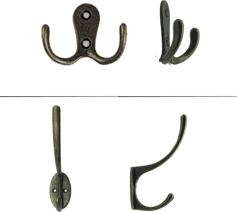 15 stuks dubbele wandhaken, wandjashaken en 10 stuks zwanenhals-haken, kledinghaken met schroeven, voor garderobehaken, badkamer, keuken, retro