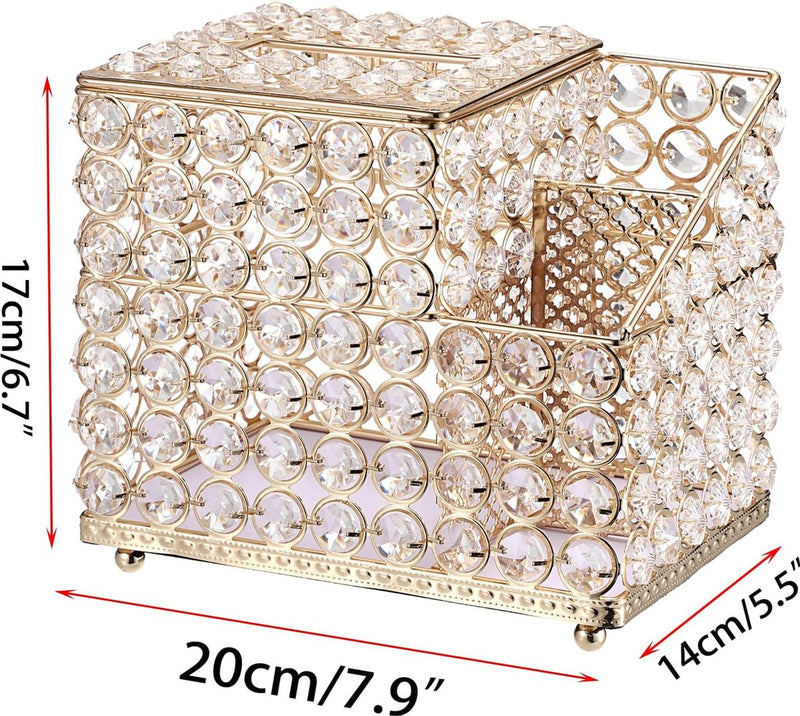 Household Cube Vierkante Tissuehouder Box met Multifunctionele Organizer Zijvak voor Afstandsbediening Vanity Make-up Cosmetics Pen Pencil (Goud)