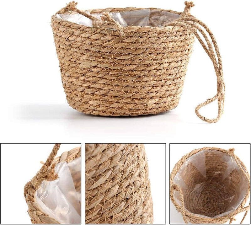 Hangende stroplantenbak 20 cm jute touw hangende mand mandafdekking voor binnen en buiten vetplanten, kruiden en kleine planten
