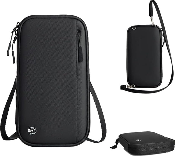 Paspoorttas, draagbare paspoorthoes, reisdocumentenorganizer, met RFID-blokkering, reisorganizer, zwart