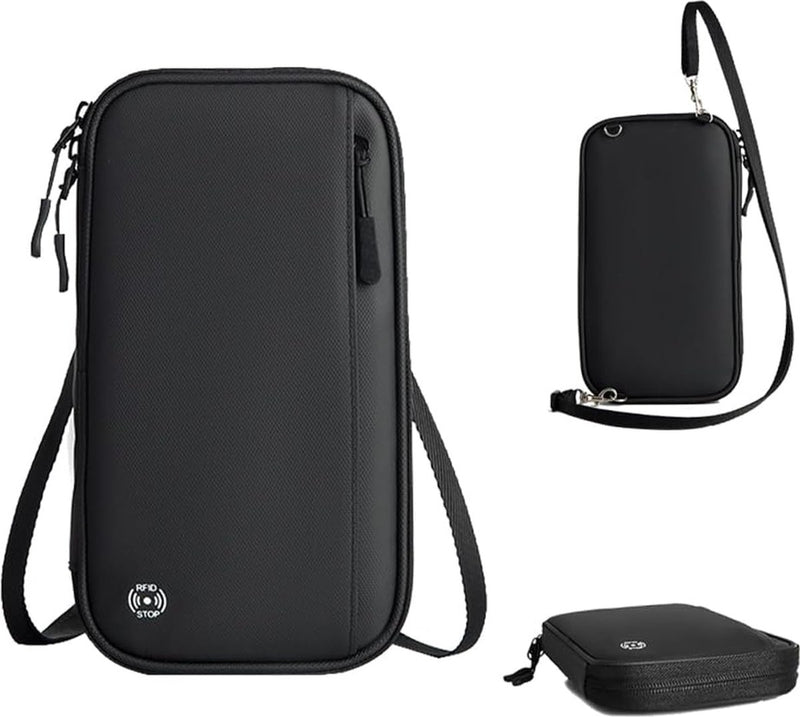 Paspoorttas, draagbare paspoorthoes, reisdocumentenorganizer, met RFID-blokkering, reisorganizer, zwart