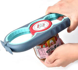 5-delige multifunctionele blikopenerset, 5-in-1 dekselopener, bierflesopener, antislip rubberen potopener (grijs en blauw)