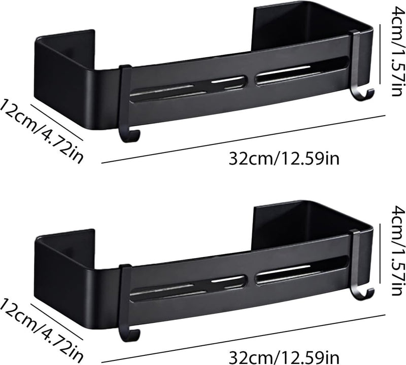 Shower Caddy No Drilling 2 Pack Shower Shelf with 2 Hooks for Bathroom Kitchen Toilet Aluminium Matt Black