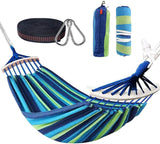Outdoor katoenen dubbele hangmat met draagtas, voor binnen, balkons, tuinen, reizen, kamperen, strand, 300 kg draagvermogen, 280 x 150 cm