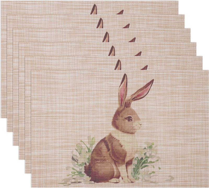 Afwasbare placemats, set van 6, paaseieren met bloemen, cartoon, konijn, tafeldecoratie Pasen, lente, banket, placemats, vakantie, party, decoratie, placemats seizoensgebonden placemats