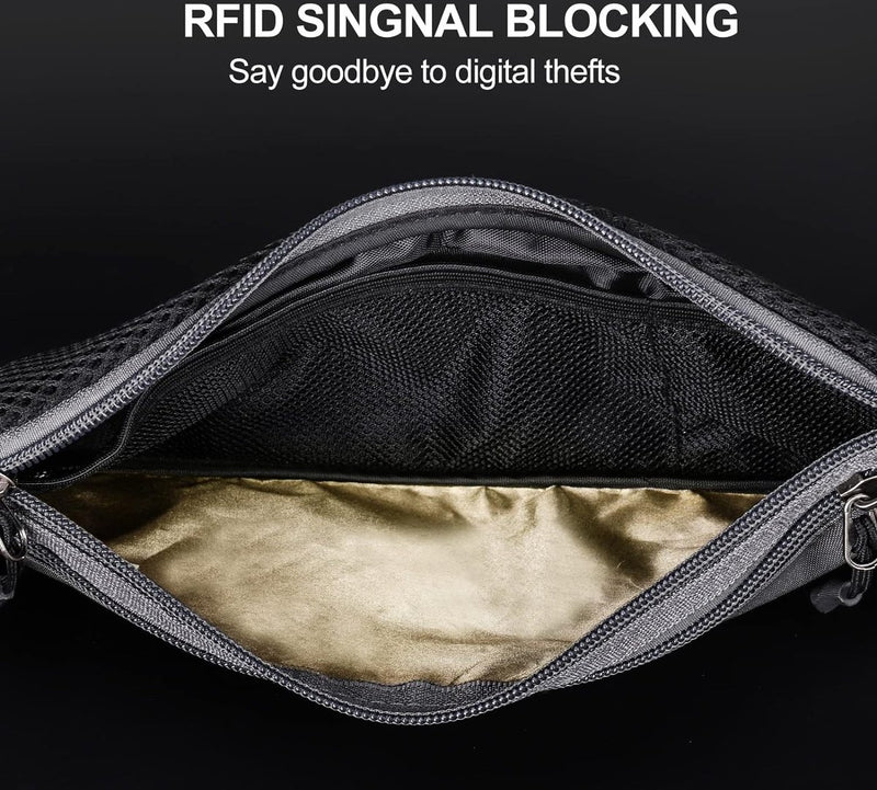 Heuptas voor dames en heren, platte heuptas, voor reizen, sport, RFID-bescherming, waterdicht, joggen, fietsen, reizen, hardlopen, grijs, een grotere opbergruimte aan te bieden