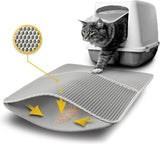Kattenbakmat voor kattenbak met anti-slip coating, 76 x 61 x 1,3 cm, kattenbakmat, waterdicht en gemakkelijk te reinigen, effectieve opname van kattenbakvulling in honingraatdesign, grijs