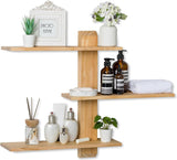 Wandrek, hout, 3-traps rustiek, zwevend rek, houten rek voor keuken, kinderkamer, badkamer, woonkamer, slaapkamer