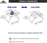 Campingmoon Mini kampvuur opvouwbaar grillrooster 304 roestvrij staal draagbaar met draagtas op poten
