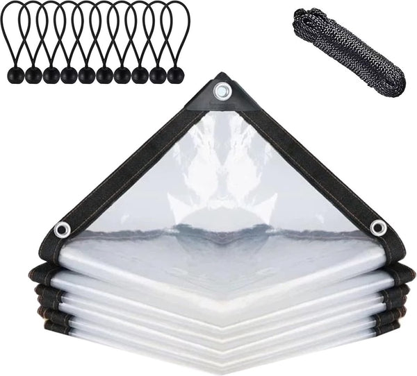 Afdekzeil, waterdicht, transparant, met inslagringen, afdekzeil, tuinmeubelen, voor buiten, regendicht, plantenisolatie, meubels stofdicht, met bindtouw, 3 x 3 m