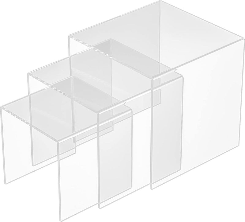 Clear Acryl Risers 3-delig, vierkant acryl display standaard voor levensmiddelen, tafelblad, display rek voor verkopers, verzamelobjecten, Funko Pop, parfum, kleine planten, 12,7 x 15,2 x