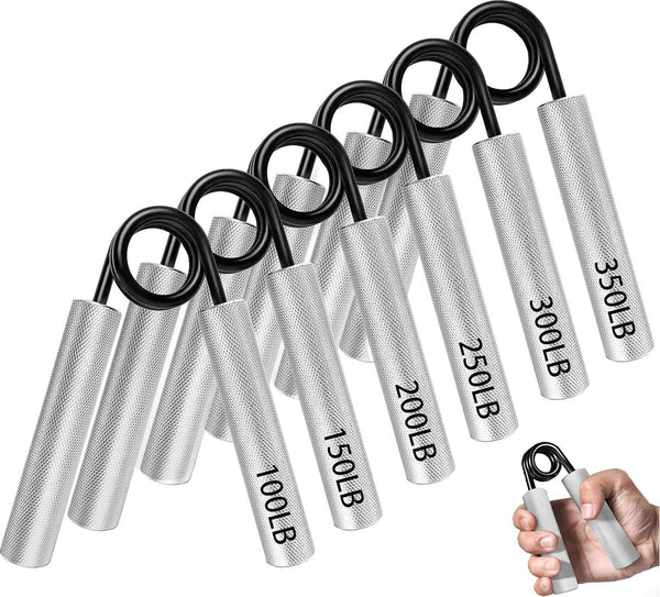 Set van 6 metalen onderarmtrainer 100 LB-350 LB, antislip gripsterktetrainer, handgreeptrainer voor spieropbouw en handrevalidatieoefeningen, zilver