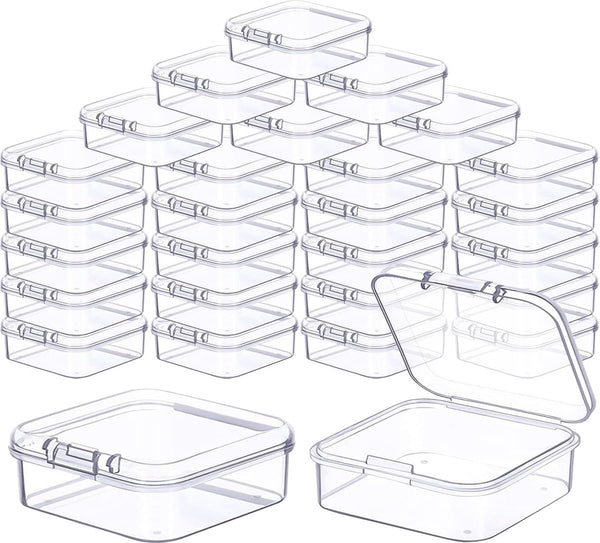 30 stuks opbergdozen met deksel klein, 5,5 x 5,5 x 2 cm rechthoekige lege mini-opbergdoos, kleine doorzichtige plastic kralen opbergdoos voor knutselaccessoires