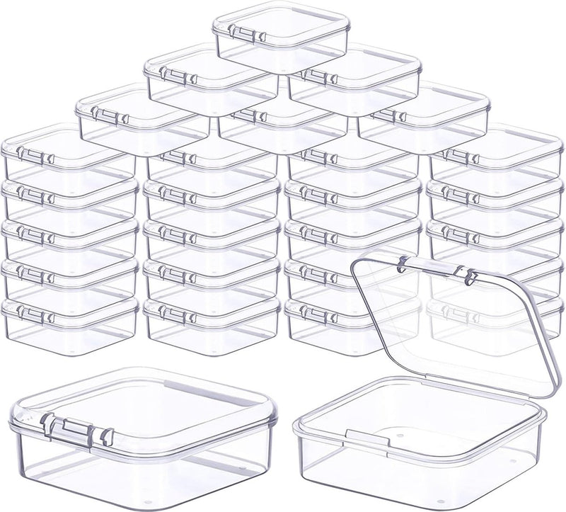 30 stuks opbergdozen met deksel klein, 5,5 x 5,5 x 2 cm rechthoekige lege mini-opbergdoos, kleine doorzichtige plastic kralen opbergdoos voor knutselaccessoires