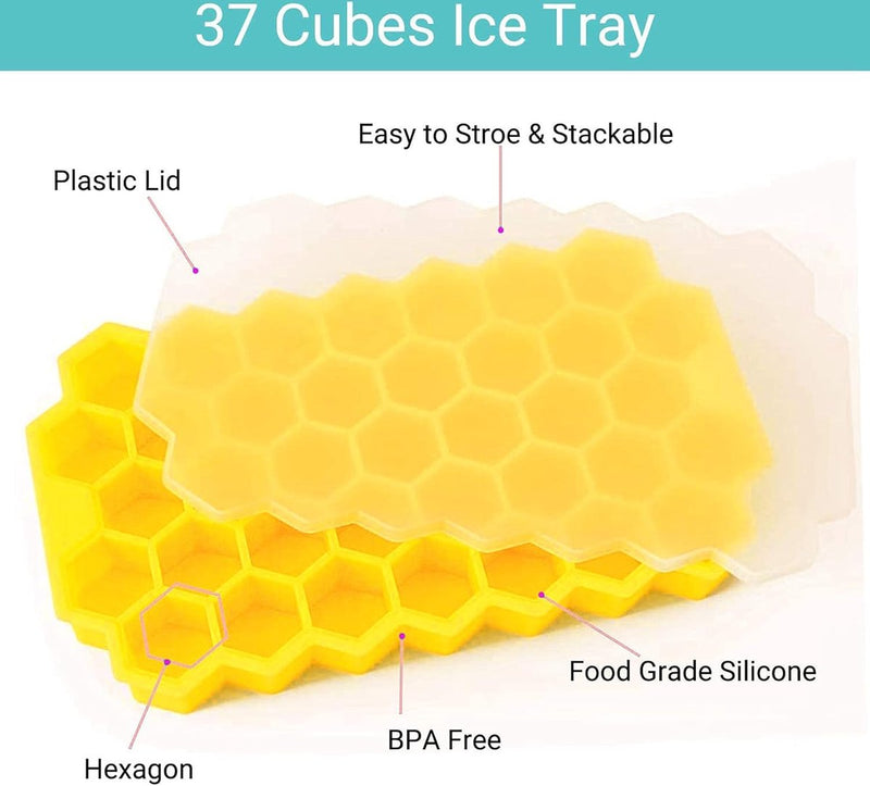 Siliconen ijsblokjeshouder, 2 stuks, ijsblokjeshouder, siliconen mal, 74 vakken met deksel, ijsblokjeshouder, BPA-vrij, duurzaam, vaatwasmachinebestendig voor familie, feesten en bars