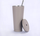 750 ml/25 oz roestvrijstalen mok met rietje en deksel, BPA-vrije vacuüm geïsoleerde thermische mok, koffiemok om mee te nemen, reismok, geïsoleerde mok voor ijskoud of warm drinken (lichtgrijs)