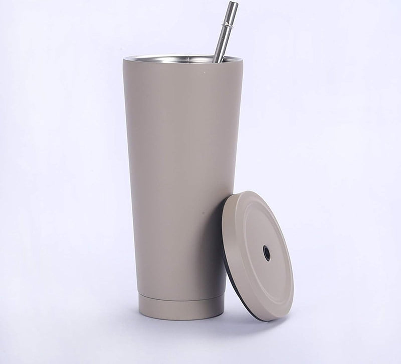 750 ml/25 oz roestvrijstalen mok met rietje en deksel, BPA-vrije vacuüm geïsoleerde thermische mok, koffiemok om mee te nemen, reismok, geïsoleerde mok voor ijskoud of warm drinken (lichtgrijs)