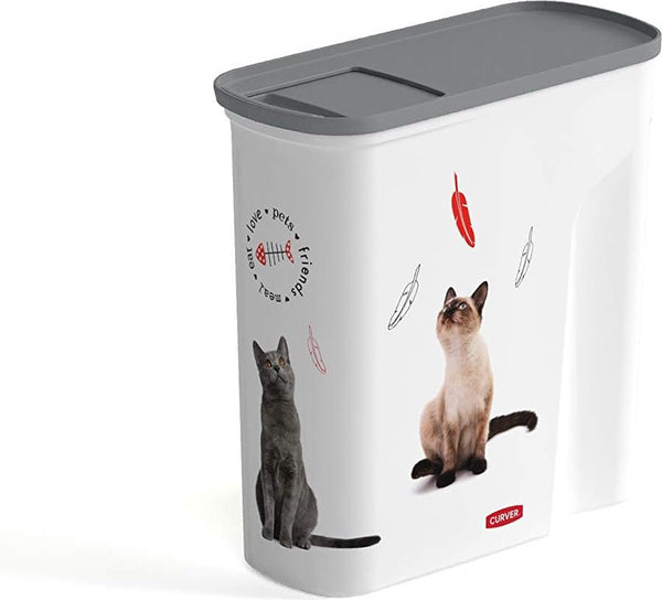 Kattenvoer bewaarpot, met deksel en lepel, kattenvoercontainer, droogvoercontainer, voorraadpot-wit