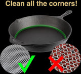 Gietijzeren reinigingsketting fijne ring 316 roestvrij staal schuursponsje - ingebouwde siliconen met gelaste ringen voor gietijzeren pot BBQ-servies