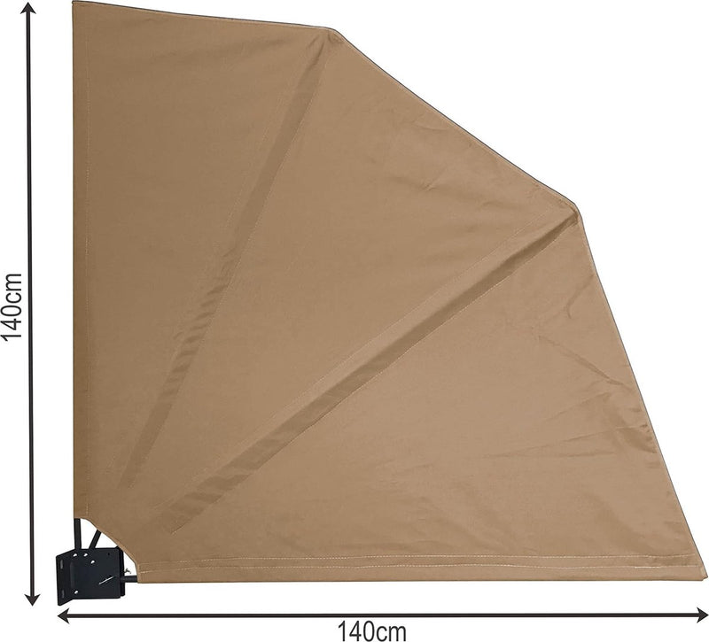Inkijkbescherming waaiers 140x140cm beige Easy Mount met beschermhoes en extra wandplaat balkon scheidingswand windscherm zonwering