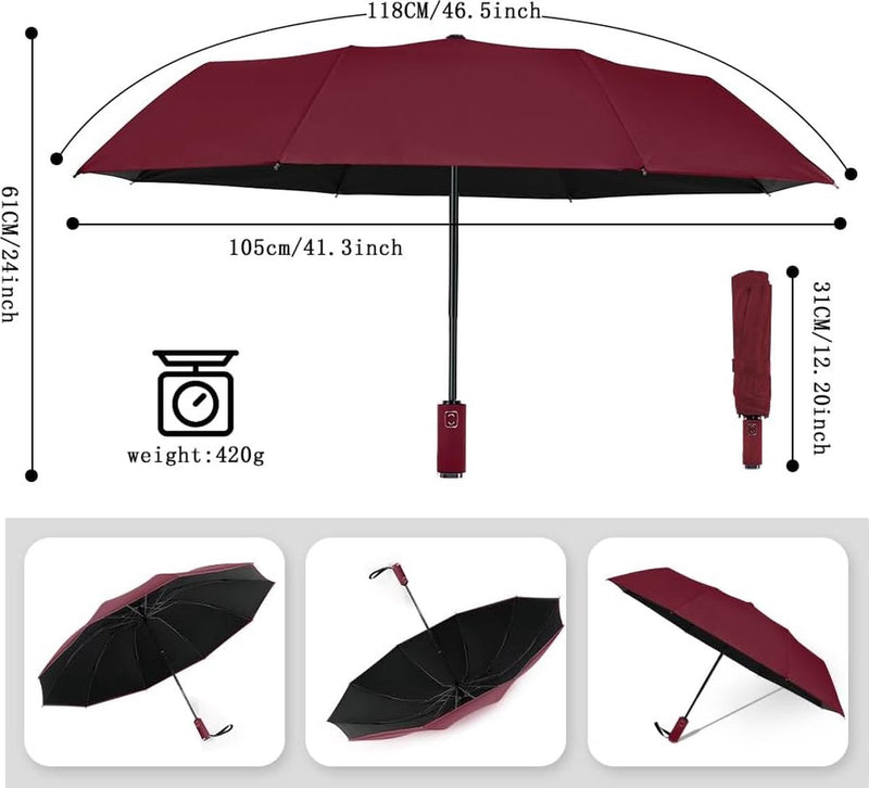 Paraplu, stormbestendige opvouwbare paraplu, 10 ribben met automatisch openen/sluiten, 210T waterdichte coating, 99% UV-bescherming paraplu voor volwassenen en kinderen
