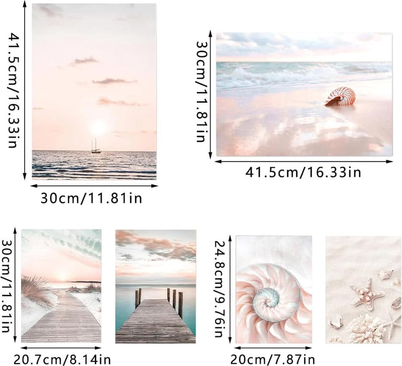 Premium posterset van 6 muurfoto's Woonkamer Moderne muurfoto's Strandposter Wanddecoratie Moderne posterset Strandmotief Muurfoto's voor woonkamer, studeerkamer, eetkamer
