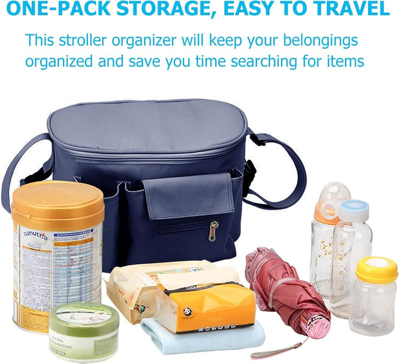 Opbergruimte kinderwagenorganizer, kinderwagenorganizer, buggy-organizer voor kinderwagen, waterdichte kinderwagentas, organizertas, voor babyaccessoires, donkerblauw