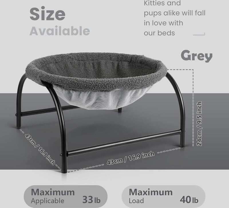Winterkattenhangmat, 43×43×24cm, ademend en volledig wasbaar, vrijstaand kattenslaapbed - eenvoudige montage huisdierbed voor kat/kleine hond, grijs