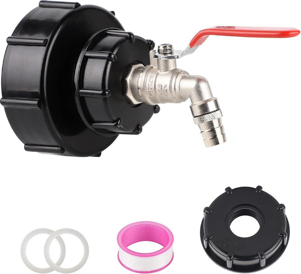 Aftapkraan IBC Tank Accessoires Watertank S100x8/S60x6 Grove Draad IBC Adapter Kogelkraan 3/4 inch Slang Aansluiting Kraan Adapter Tuinslang voor IBC-container, Regenton