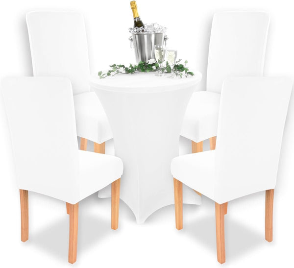Charles Stretch-stoelhoes, in verschillende kleuren voor ronde en hoekige stoelleuningen, bi-elastische pasvorm, getest conform Oeko-Tex Standaard 100 'vertrouwen in textiel' , wit, 4 stuks