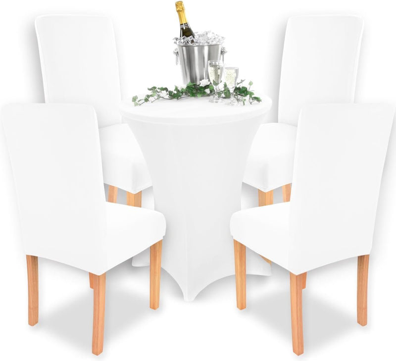 Charles Stretch-stoelhoes, in verschillende kleuren voor ronde en hoekige stoelleuningen, bi-elastische pasvorm, getest conform Oeko-Tex Standaard 100 'vertrouwen in textiel' , wit, 4 stuks