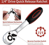 Cr-V 46-delige set platte moersleutelset met ratel en dopsleutel Ratelsleutel 1/4 inch 72 tanden ratelsleutel met gereedschapskist Mechanisch gereedschap verchroomd