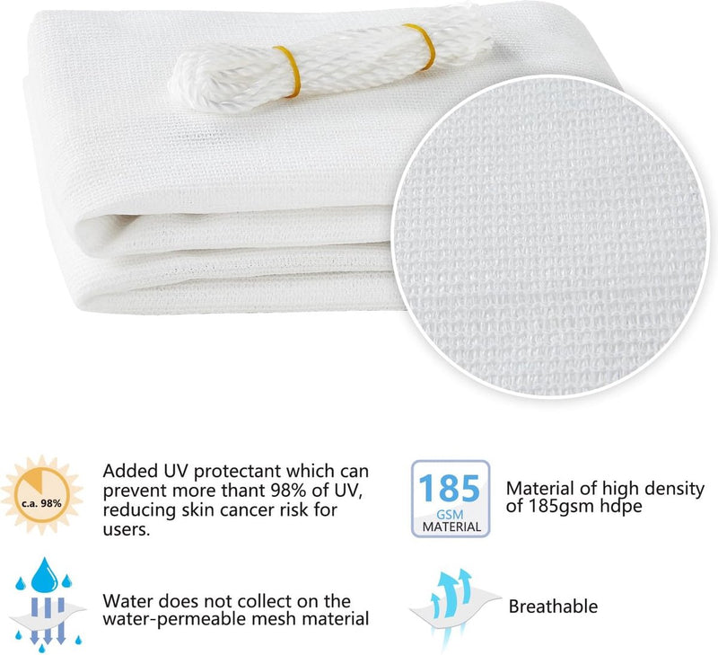 Zonnezeil, 3 x 4 cm, rechthoekig, premium HDPE, wit, waterdoorlatend, zonwering, vierkant, voor tuin, balkon en terras, met inslagringen en bevestigingskoorden, rechthoekig, 3 x 4 m, wit