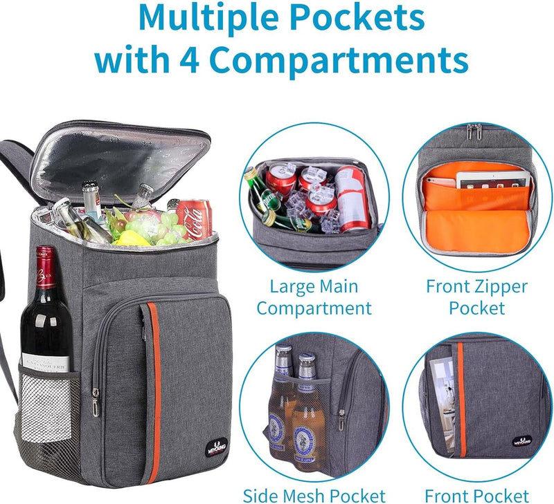 Koelrugzak, thermische rugzak, 23 liter, picknickrugzak, koeltas, groot, geïsoleerd, perfect voor picknicks, stranduitstapjes, wandelen, werk en familie-uitstapjes