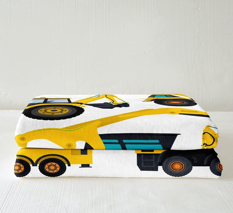 Kindergraafmachine pluche dekbed, vrachtwagentractor, sherpa-deken, 130 x 150 cm, voor kinderen, jongens, meisjes, tieners, bouwvoertuig, fleece, flanel, uitrusting, auto, kraan, gooideken