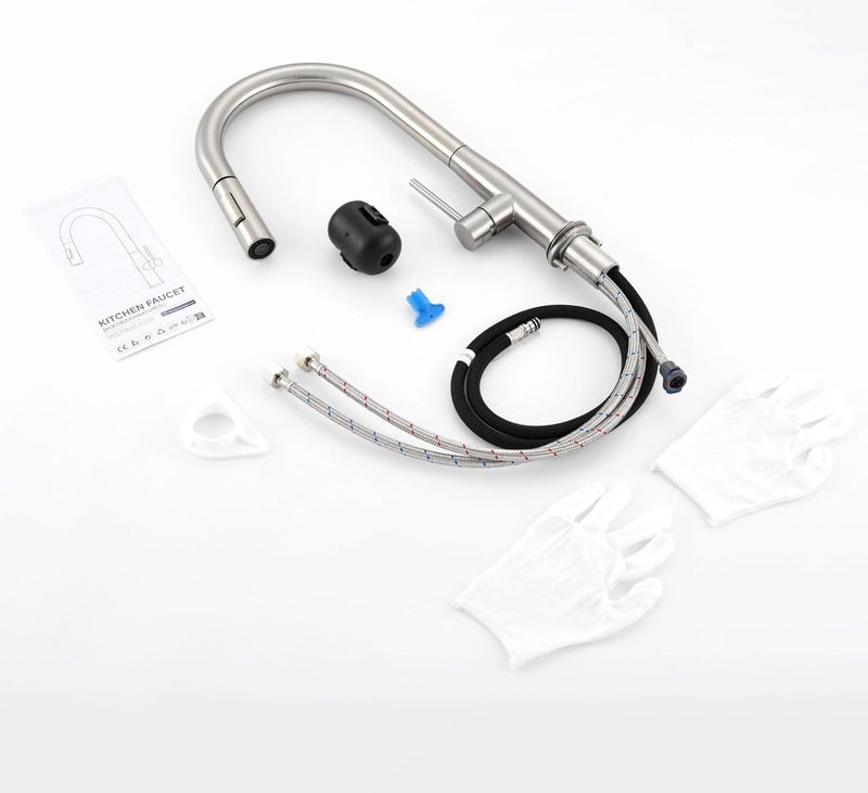 Kraan keuken, uittrekbaar, hogedruk kraan, keuken, mengkraan met hoge uitloop, roestvrij staal, keukenkraan met douche, uittrekbaar voor gootsteen