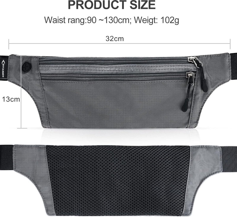 Heuptas voor dames en heren, platte heuptas, voor reizen, sport, RFID-bescherming, waterdicht, joggen, fietsen, reizen, hardlopen, grijs, een grotere opbergruimte aan te bieden