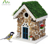 Nestkast in steenhuis-look, decoratief vogelhuis om op te hangen, met echte stenen, mezenbak met 30 mm invliegat, nesthulp, vogelhuisje voor tuin, balkon, terras