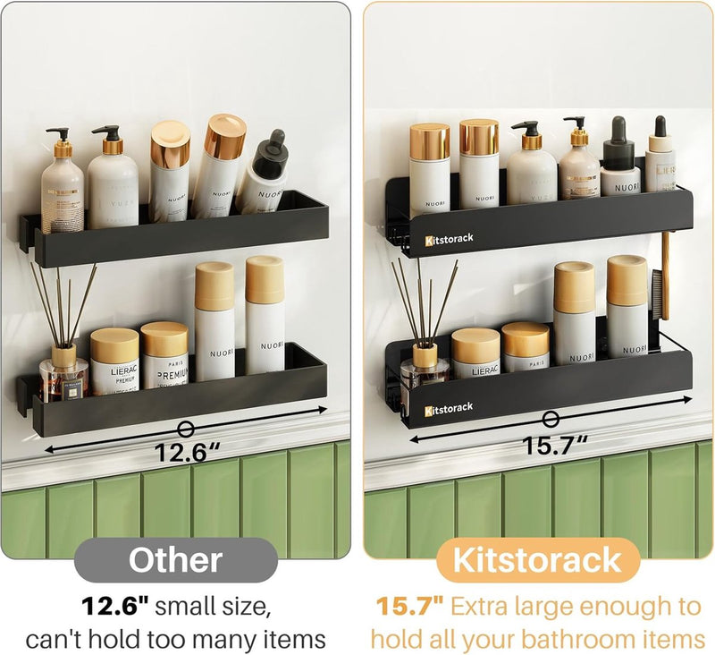 Doucheplank zonder boren, 2 stuks roestvrije doucheplankorganizer met haken, 40 cm badkamerplank met grote capaciteit, shampoohouder voor douche, douchemand voor badkamer en keuken