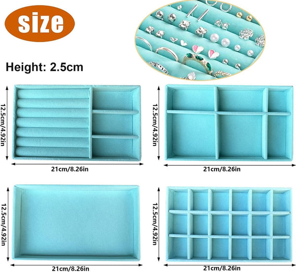 Sieraden Opberglade Sieraden Dienbladen Sieraden Organiseren Sieraden Organisatoren Laden voor Sieraden Lade Inzet Opbergorganisator Systeem Oorbellen Armband Ringen 4PCS (Blauw)