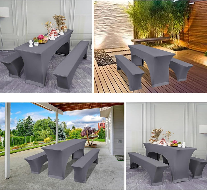 Set van 3 elastische biertafelhoezen, donkergrijze bierbankhoezen en tafelkleden, 50 cm tafelbreedte, biertentsets 220 x 50 x 70 cm voor tuinbanket tuinmeubelen (3 verpakkingen)