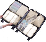 Kofferorganizerset, 8-delig, verpakkingskubussen, vakantie- en reis-hangmandset, beige