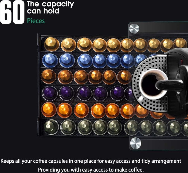 Koffiecapsulehouder voor het opbergen van 60 tot 72 koffiecapsules, opbergdoos voor koffiecapsules van met anti-slip oppervlak