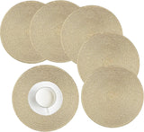 Set van 6 ronde gevlochten placemats, afwasbaar, goud, rond, wasbaar, hittebestendig, voor Kerstmis, bruiloft, feest, keuken, decoratie, 38 cm