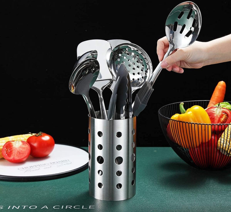 Roestvrijstalen kookgereiset, 13-delige keukengereiset met antiaanbaklaag en hittebestendige gebruiksvoorwerphouder