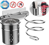 Föhnhouder roestvrij staal, haardrogerhouder zonder boren, zelfklevende houder, glanzend gepolijst roestvrij staal (föhnhouder)