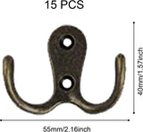 15 stuks dubbele wandhaken, wandjashaken en 10 stuks zwanenhals-haken, kledinghaken met schroeven, voor garderobehaken, badkamer, keuken, retro