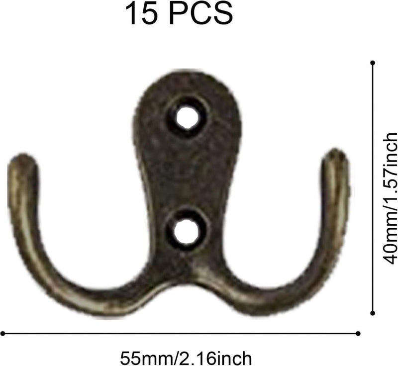 15 stuks dubbele wandhaken, wandjashaken en 10 stuks zwanenhals-haken, kledinghaken met schroeven, voor garderobehaken, badkamer, keuken, retro